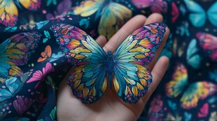 手托五彩斑斓梦幻蝴蝶