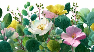 缤纷花卉绿植插画图