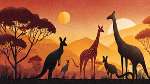 非洲草原上的动物剪影