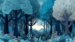 梦幻蓝调森林插画