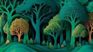 梦幻绿色森林纸艺景观