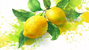 水彩绘柠檬 清新水果画面