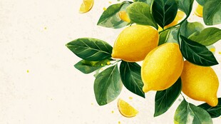 鲜黄柠檬与翠绿叶片组合