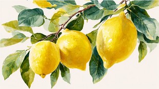 枝头柠檬水彩画