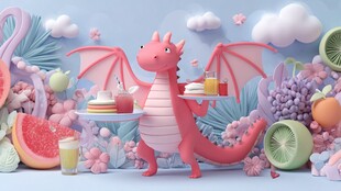 萌趣小龙呈上缤纷水果盛宴