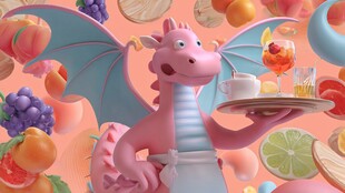 萌龙服务生呈上水果饮品