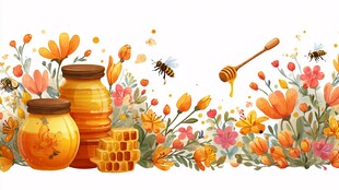 蜂蜜与花卉的甜蜜插画