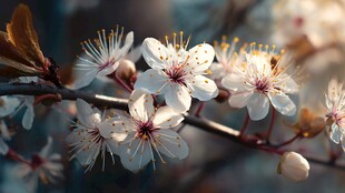 春日绽放的洁白李花