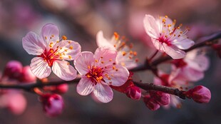 枝头粉嫩杏花绽放