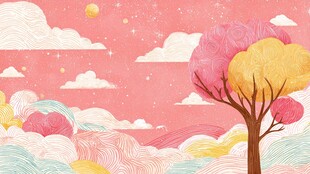 梦幻粉色天空下的浪漫树景