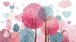梦幻粉色森林浪漫插画