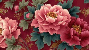 中式牡丹繁花锦簇图案