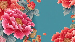 中式牡丹花卉背景图
