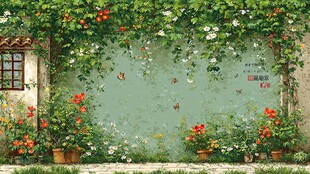 绿意盎然的花园墙面景致