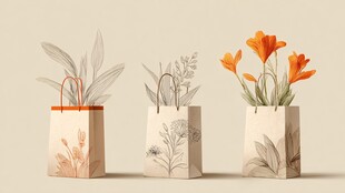 花卉纸袋插画 自然清新风