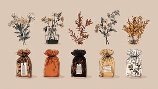 手绘干花与香包插画展示