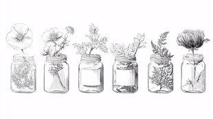 手绘罐中花草插画