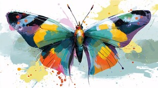 彩色水彩风蝴蝶艺术插画