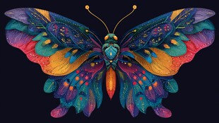 梦幻炫彩蝴蝶艺术插画