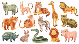 可爱手绘野生动物集合