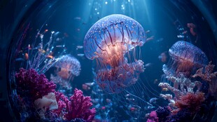 梦幻水母畅游绚丽海底世界