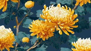 金黄菊花绿叶精美图案