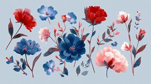 缤纷花卉插画 色彩绚丽