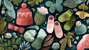 童趣秋冬配饰与绿植插画