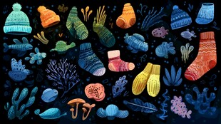 针织冬品与海洋元素插画