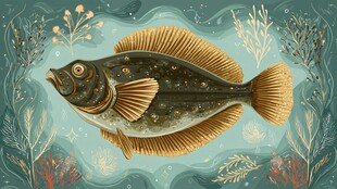 海洋中的比目鱼插画