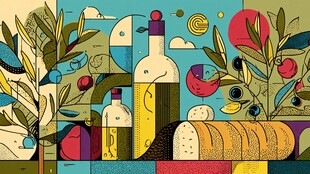 地中海美食元素插画