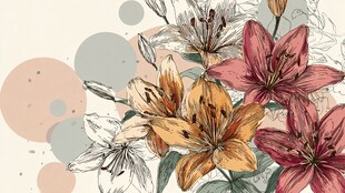 手绘多彩百合花插画