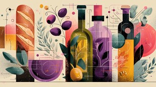 多彩瓶罐与面包的艺术画面