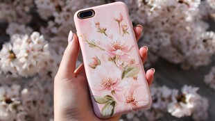 手持花卉图案手机壳赏繁花