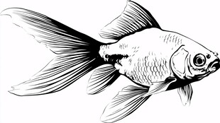 黑白手绘金鱼图案