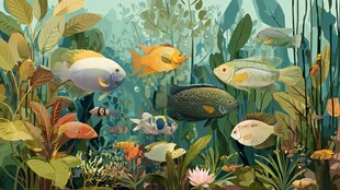 梦幻水下鱼群与绿植景观