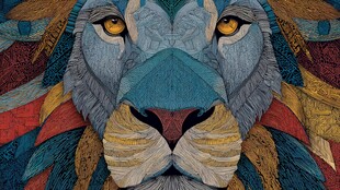 彩色几何风雄狮头部图案