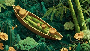 竹舟浮翠湖 绿意悠然景