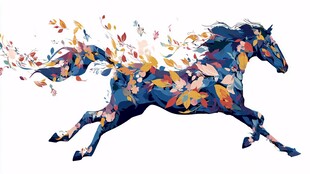 奔马幻化彩叶灵动身姿