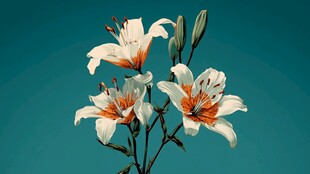 蓝背景下绽放的美丽百合花