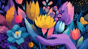 梦幻手拥多彩花卉世界