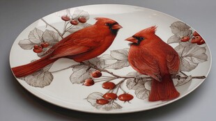 红雀绘于盘 精致艺术风
