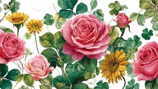 玫瑰雏菊绿植花卉插画