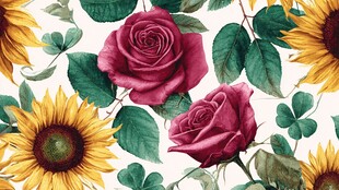 玫瑰向日葵花卉图案背景