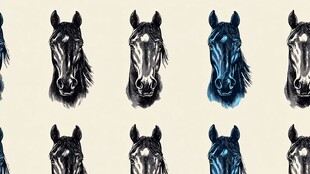 马头图案 黑白蓝三色艺术绘