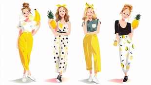 时尚女孩与热带水果穿搭