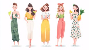 夏日时尚女孩与水果穿搭
