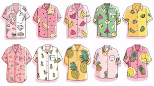 多彩水果图案短袖衬衫