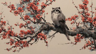 枝头栖鸟伴繁花