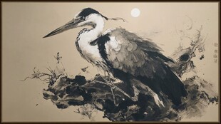 月夜鹭影图